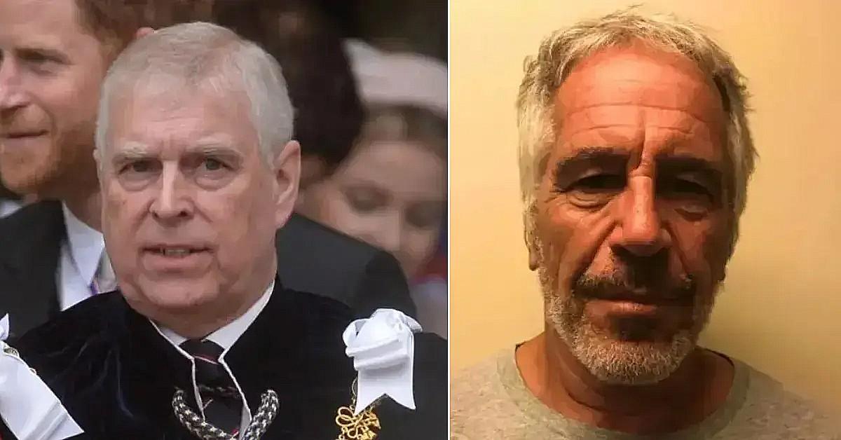 Split photo of Prince Andrew and Jeffrey Epstein