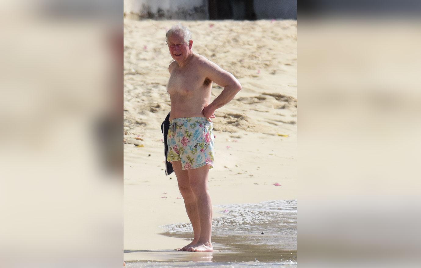 Prince Charles Blossoms On Beach In Floral Trunks!