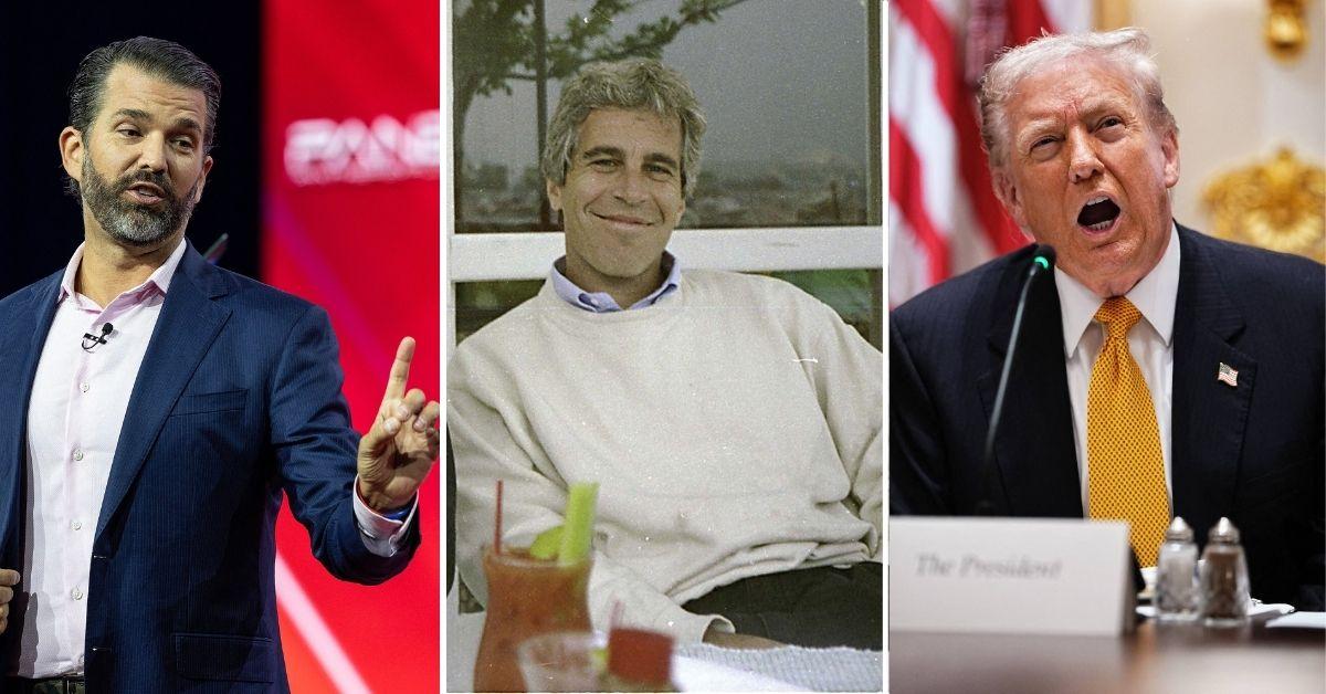 Composite photo of Donald Trump Jr., Jeffrey Epstein and Donald Trump