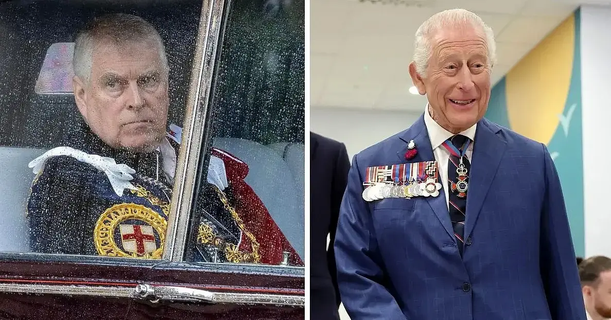 Split photos of King Charles and Andrew Windsor