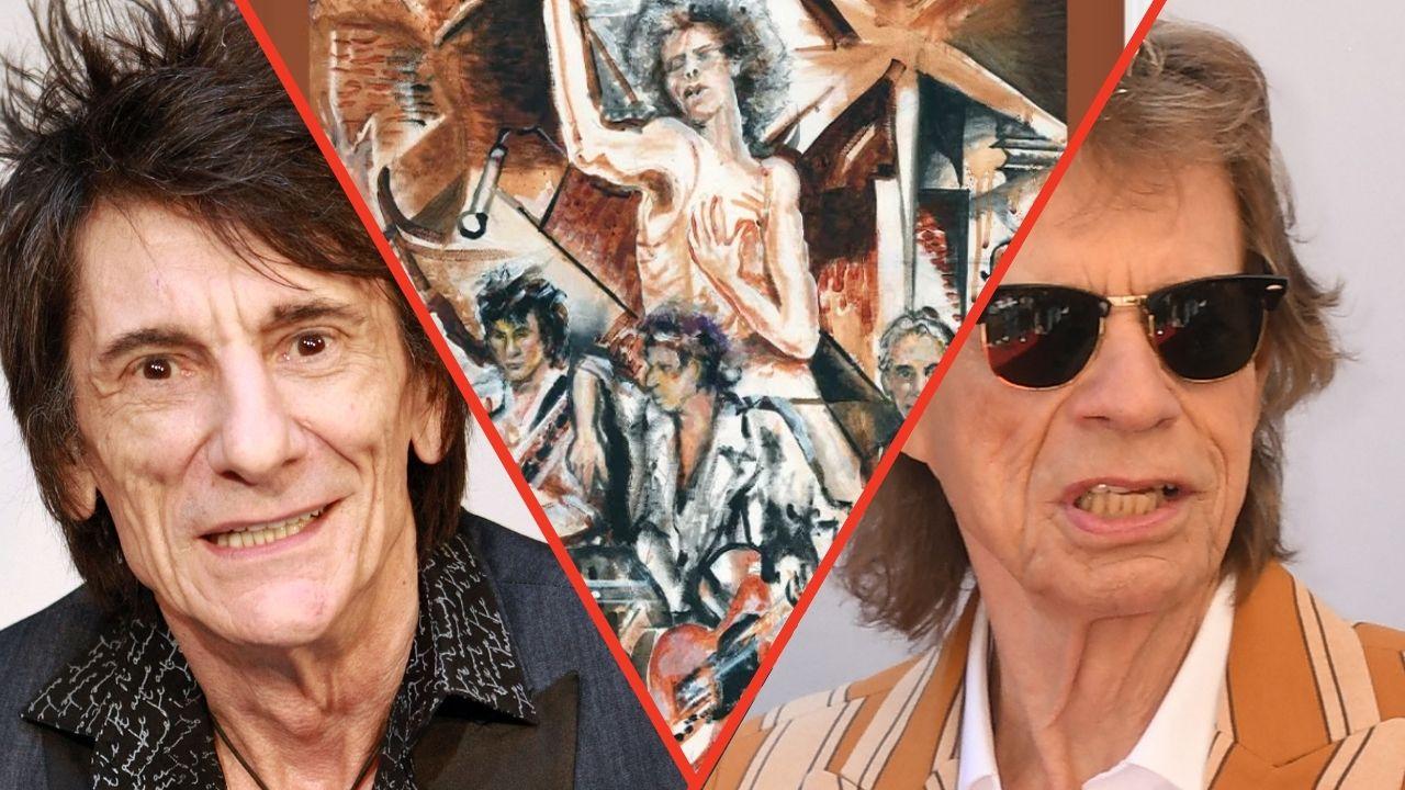 Split photos of Ronnie Woods, Mr. Charm and Mick Jagger