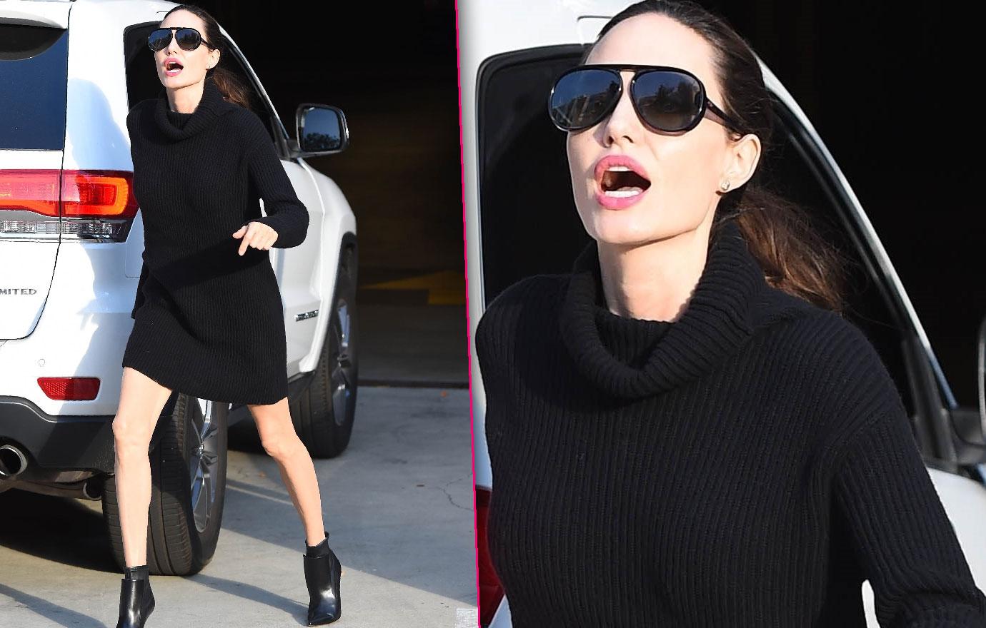 Angelina Jolie Looks Super Skinny In Black Mini Dress