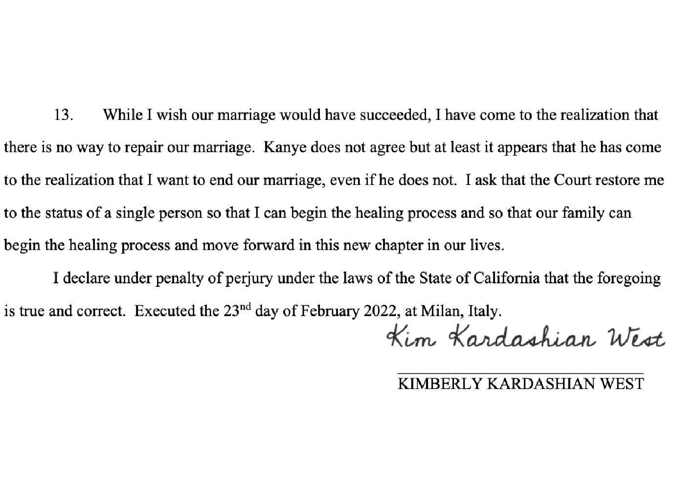 kim k divorce letter