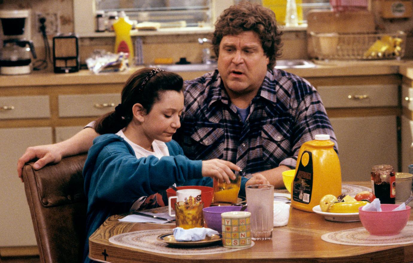 Roseanne stars Sara Gilbert and John Goodman in a scene from the show’s first run on ABC.