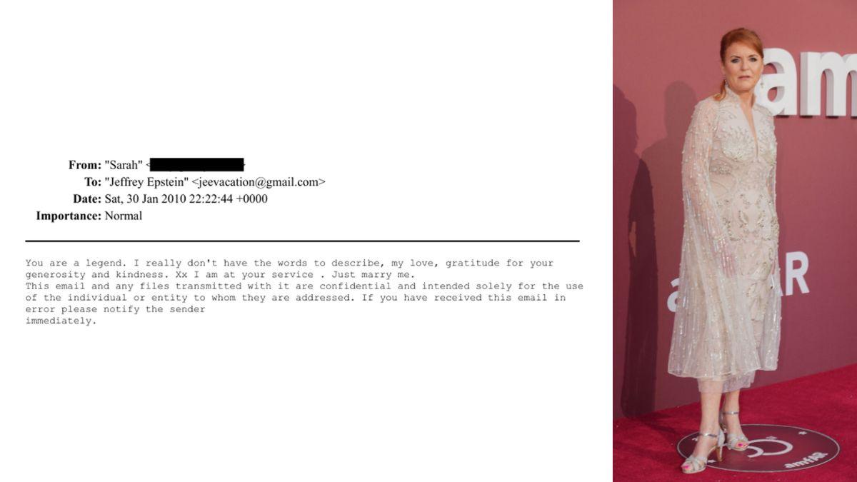 Photo of Sarah Ferguson and her email to Jeffrey Epstein