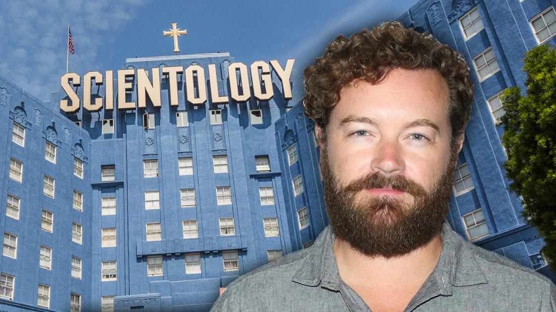 Danny Masterson Closeup WIth Inset Of Church of Scientology in Background