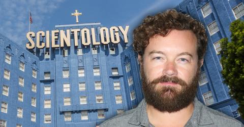 Danny Masterson Closeup WIth Inset Of Church of Scientology in Background