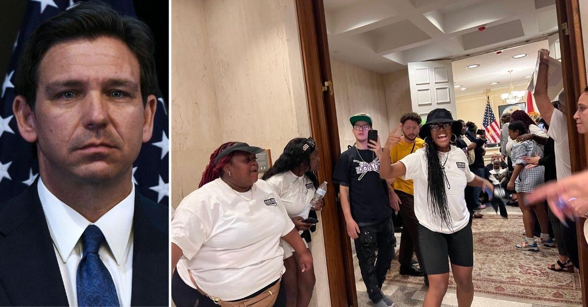 protestors arrested storming ron desantis office confront florida governorjpg