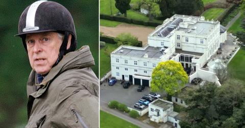 Split photo of Andrew Windsor and Royal Lodge