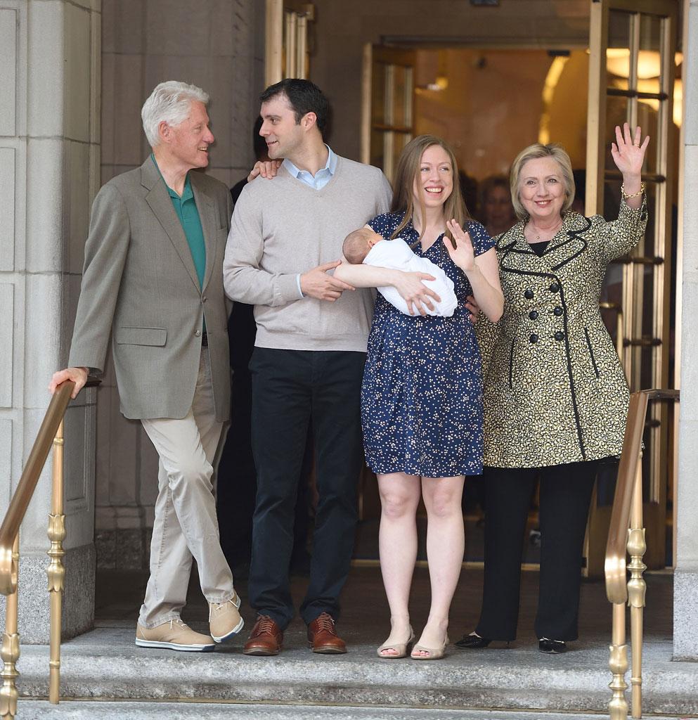 //bill clinton hillary clinton exit hospital chelsea grandson baby