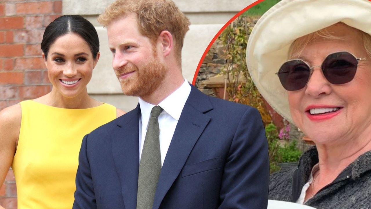 Split photos Angela Kelly, Prince Harry and Meghan Markle