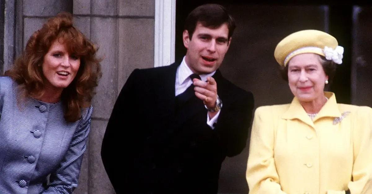Photo of Sarah Ferguson, Andrew Windsor and Queen Elizabeth II