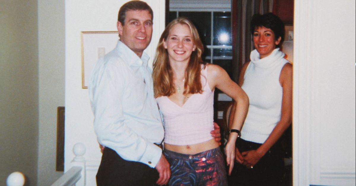 Photo of former Prince Andrew, Virginia Giuffre and Ghislane Maxwell