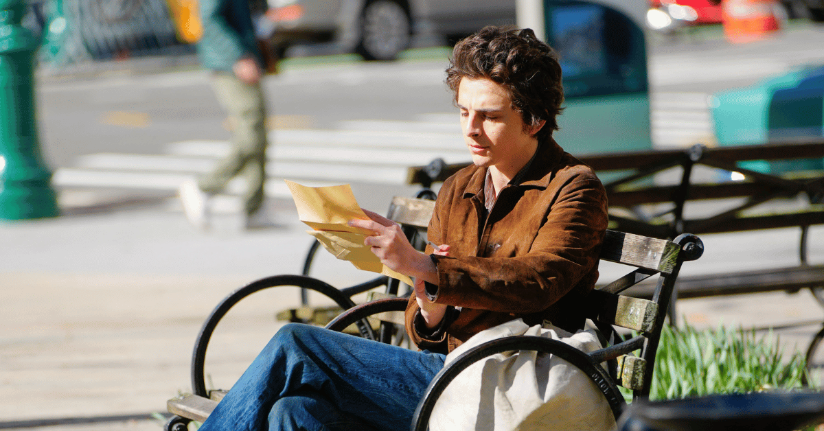 Timothée Chalamet filming 'A Complete Unknown.'