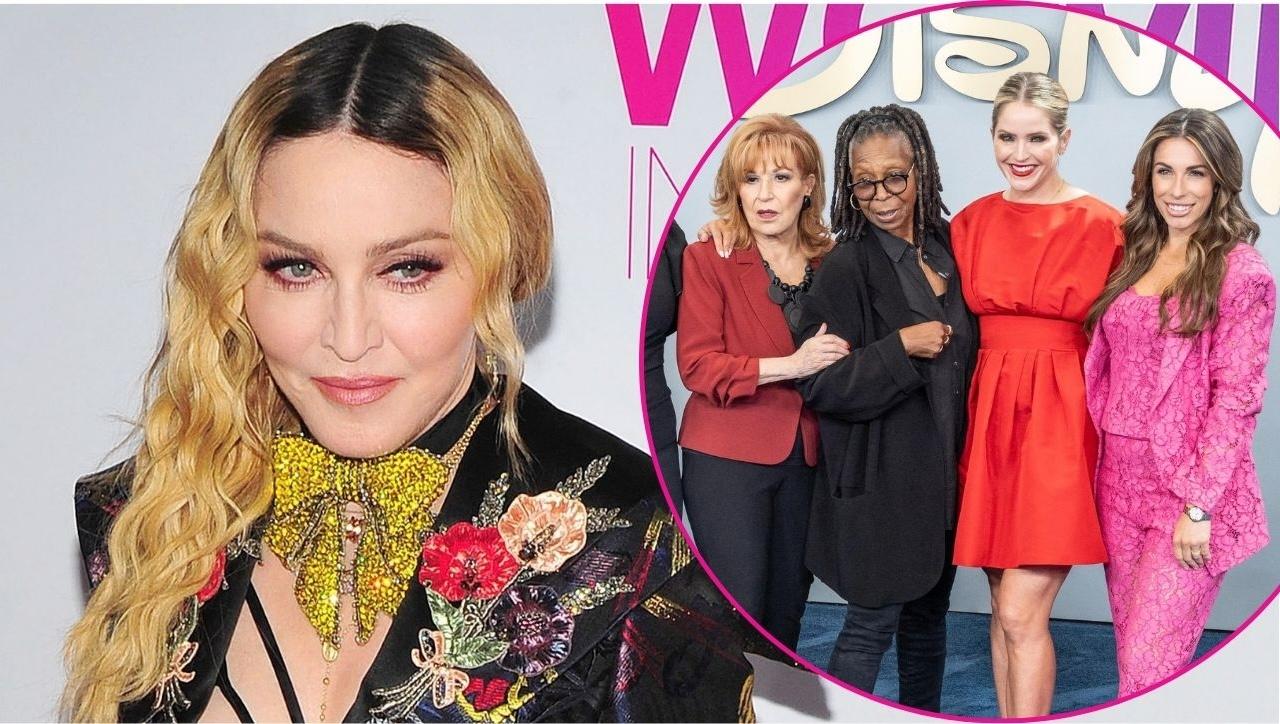 Split image of Madonna, Joy Behar, Whoopi Goldberg, Sara Haines, and Alyssa Farah Griffin