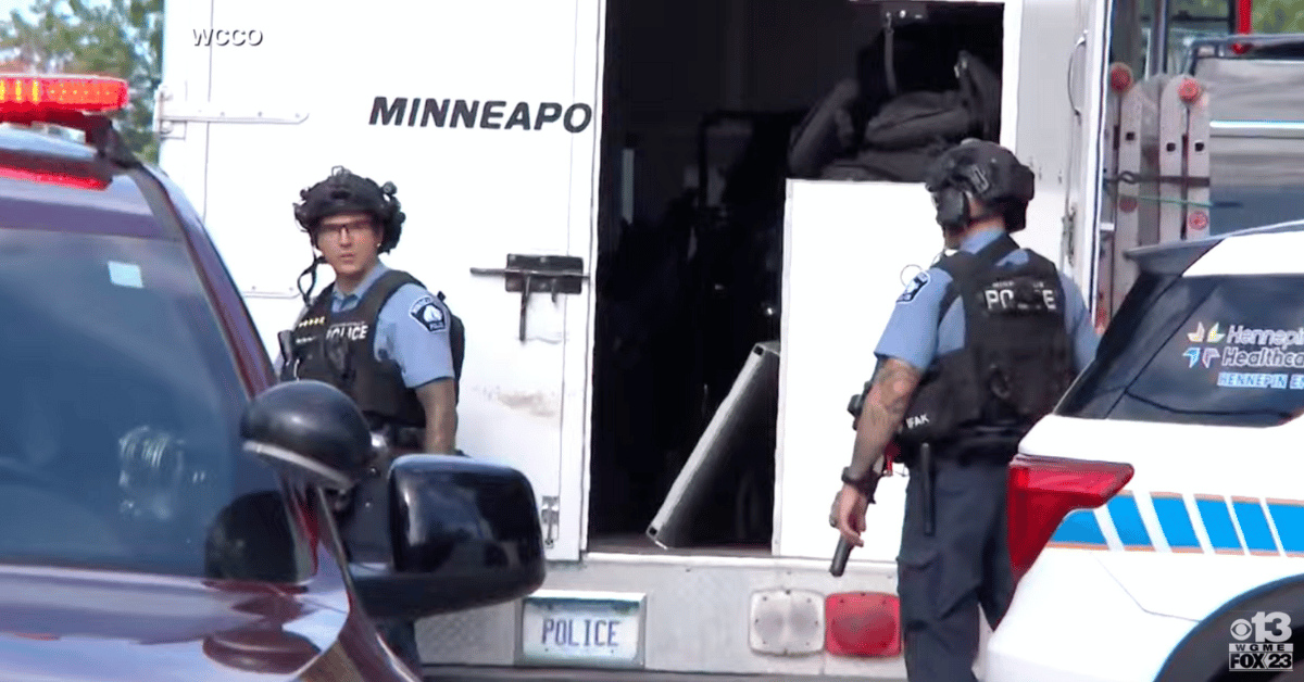 Photo of police outside Annunciation Catholic School in Minneapolis.