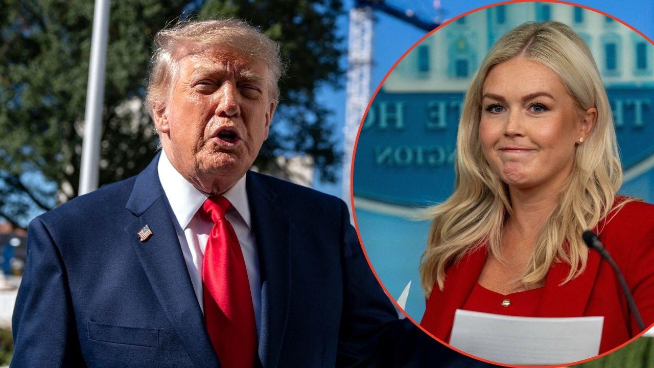 A split image of Donal Trump and Karoline Leavitt