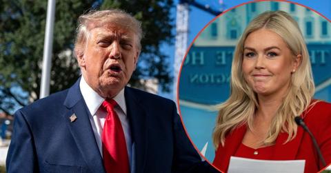 A split image of Donal Trump and Karoline Leavitt