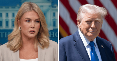 Split photo of Karoline Leavitt, Donald Trump