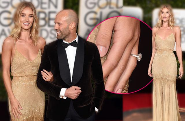 //rosie huntington whiteley jason statham engaged ring golden globes red carpet pp