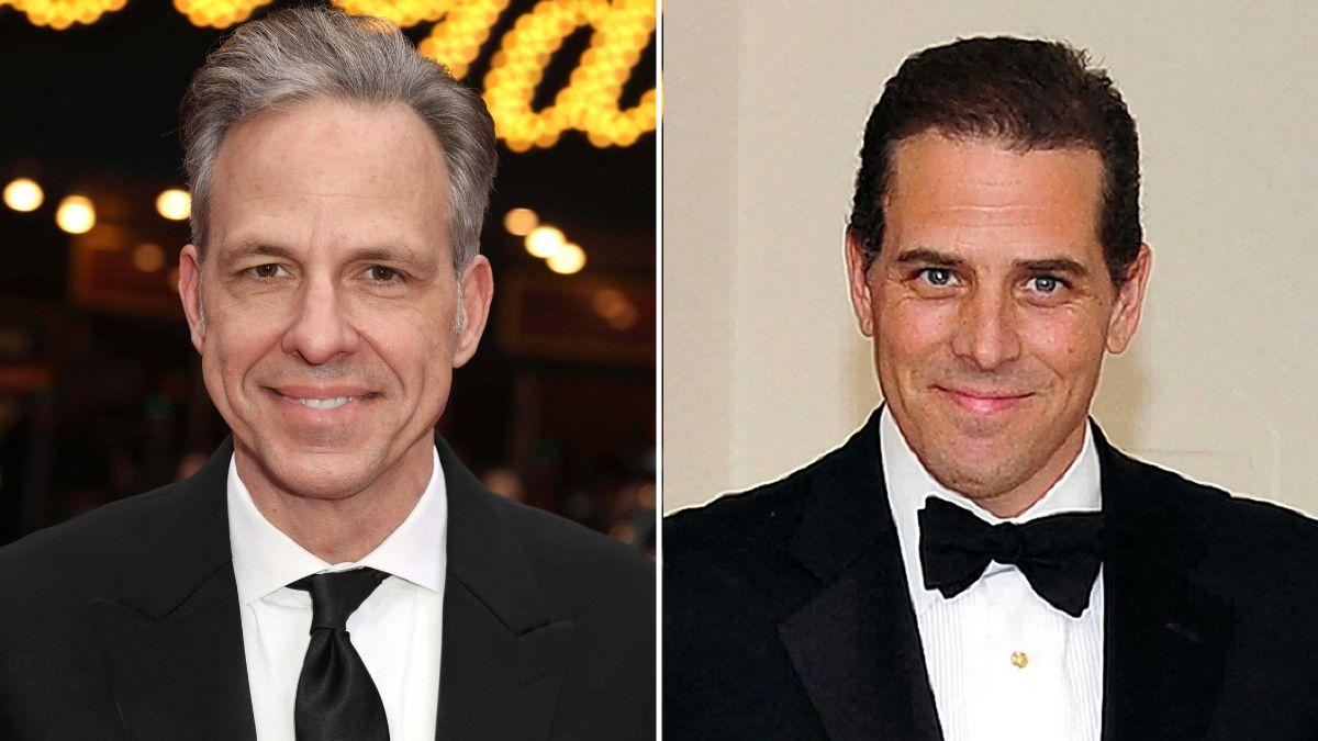 A photo of Jake Tapper alongside a photo of Hunter Biden