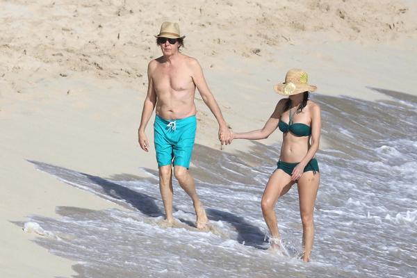 Shirtless Paul McCartney Wife Nancy Shevell Bikini Beach