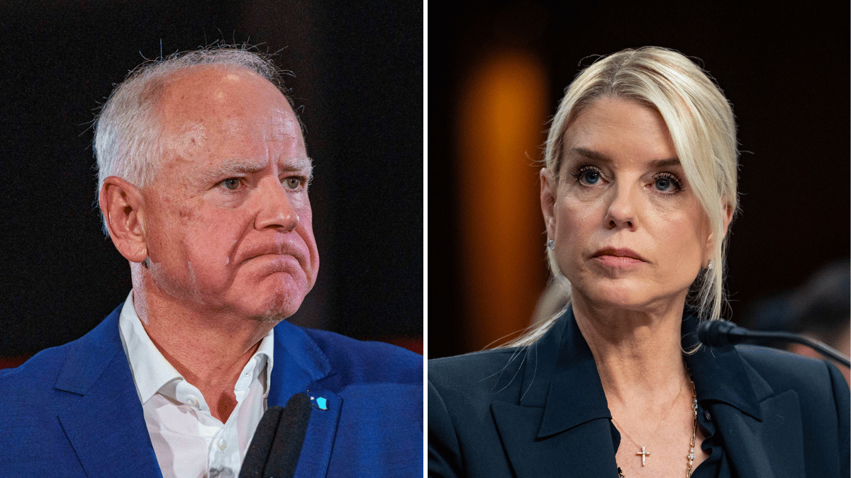 Split photo of Tim Walz, Pam Bondi
