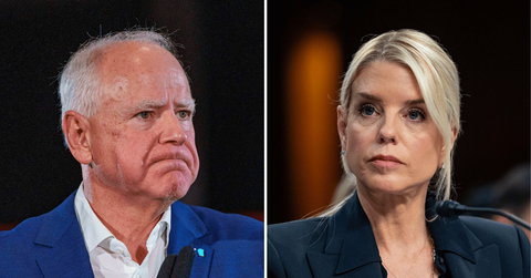 Split photo of Tim Walz, Pam Bondi