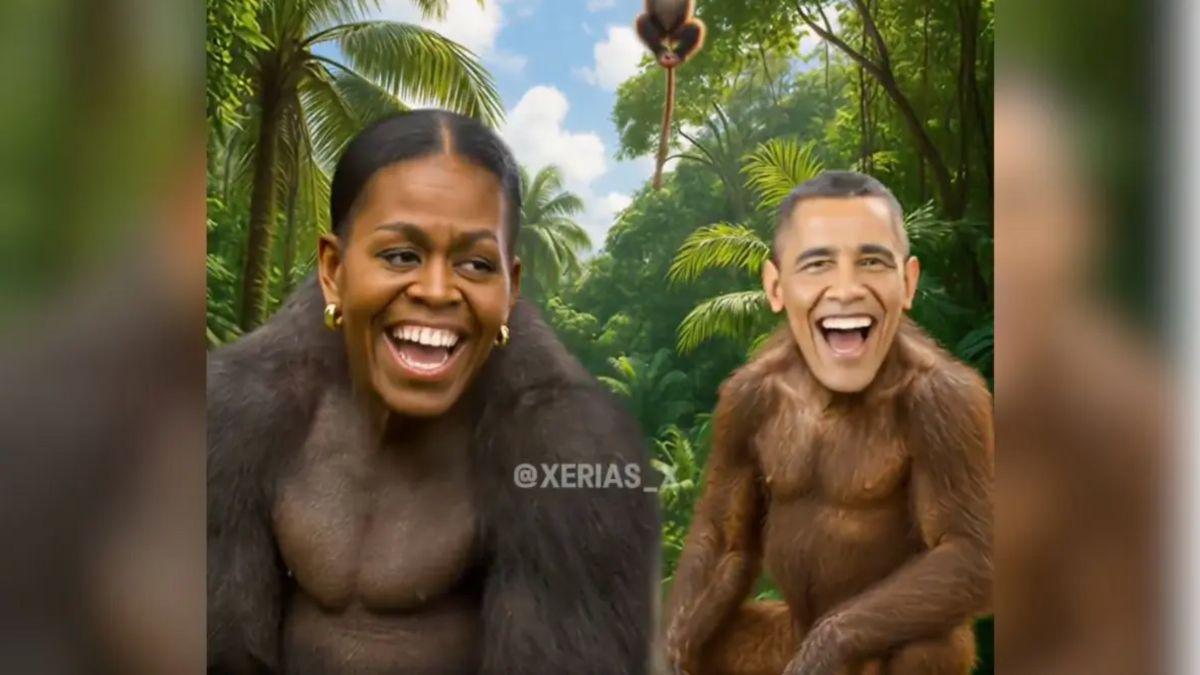 image of Trump posted a racist video depicting the Obamas as apes, sparking widespread backlash.