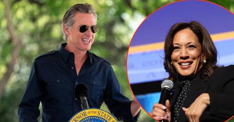 Split image of Gavin Newsom and Kamala Harris