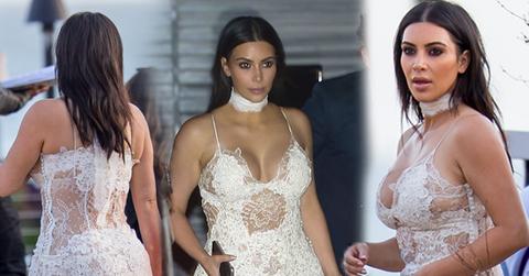 //kim kardashian nude body white lace dress pp
