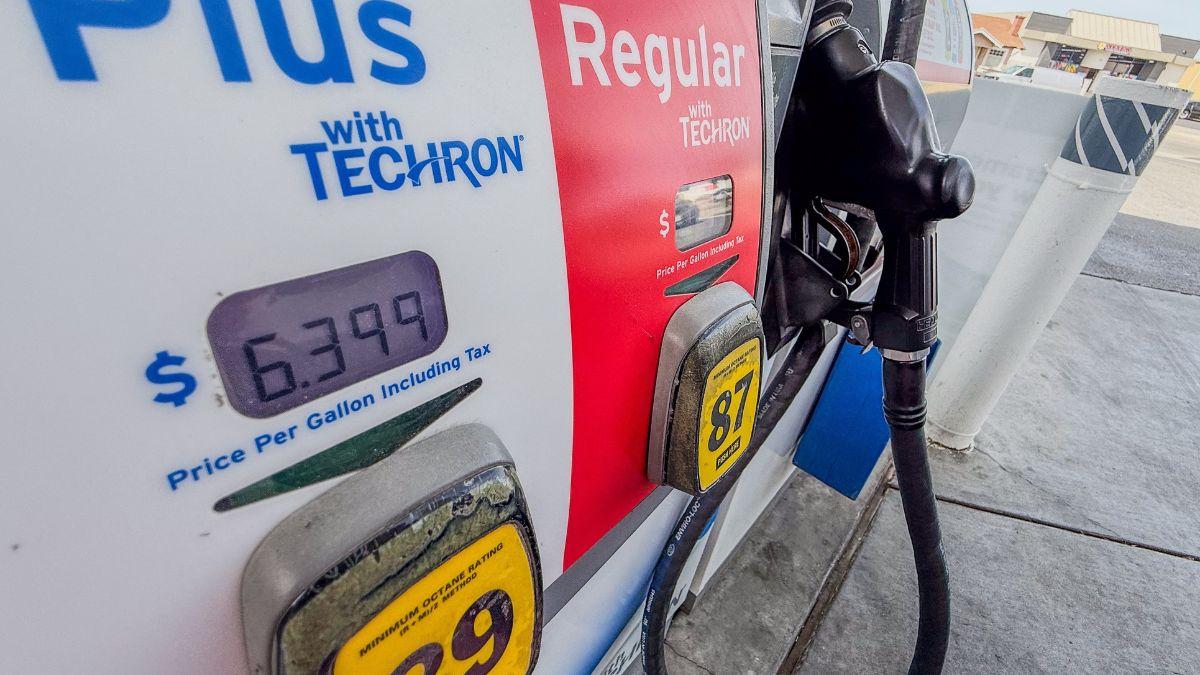A closeup photo of a Chevron gas tank