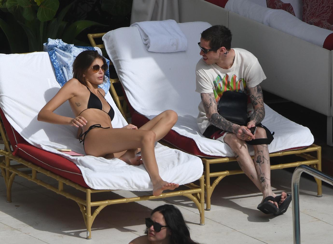 Kaia Gerber And Pete Davidson Kiss In Miami Pool Getaway