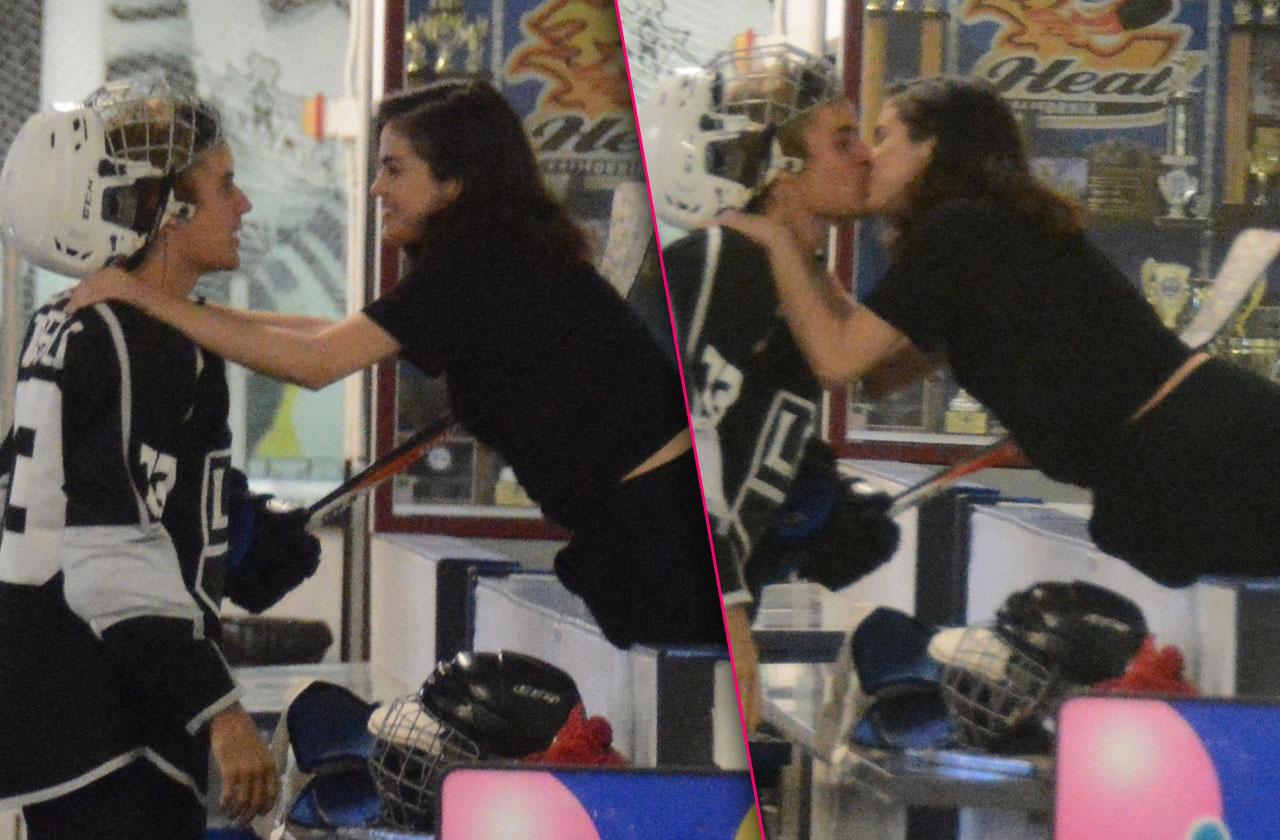 Selena Gomez and Justin Bieber Kiss at His Hockey Game - Selena