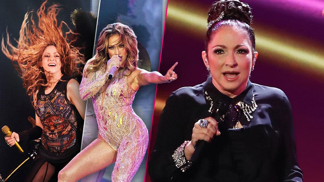 Insets of Shakira and Jennifer Lopez Performing, Gloria Estefan Performing