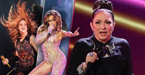 Insets of Shakira and Jennifer Lopez Performing, Gloria Estefan Performing