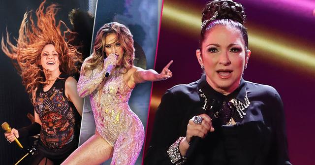 Insets of Shakira and Jennifer Lopez Performing, Gloria Estefan Performing