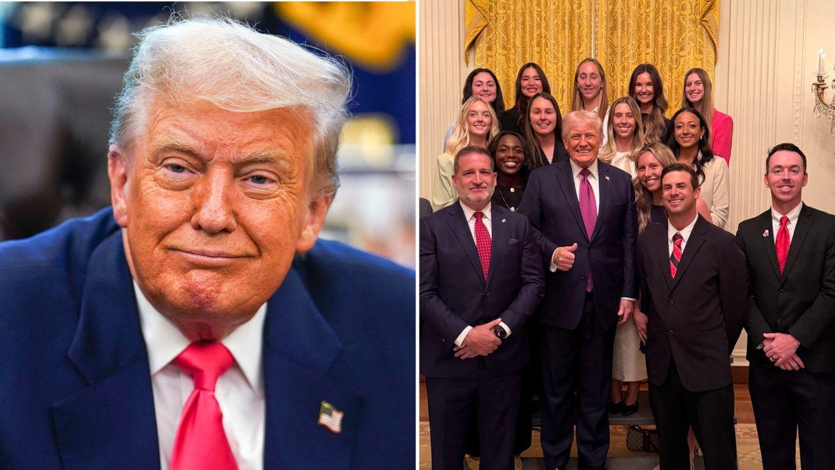 Donald Trump was criticized for posing in an awkward photo with women's tennis champions.