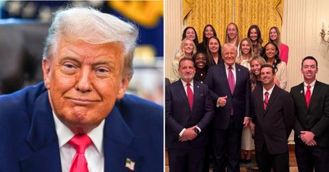 Donald Trump was criticized for posing in an awkward photo with women's tennis champions.