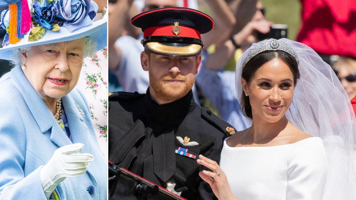 Photo of Queen Elizabeth II, Prince Harry and Meghan Markle