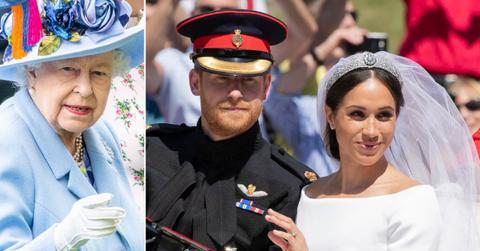 Photo of Queen Elizabeth II, Prince Harry and Meghan Markle