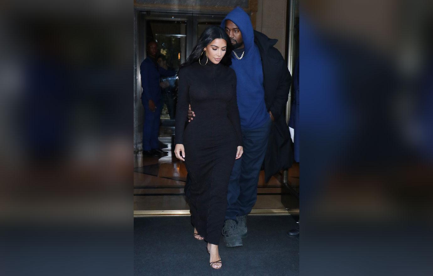 Kim Kardashian Covers Up In Turtleneck Dress After Religious Kanye West's New Dress Rules