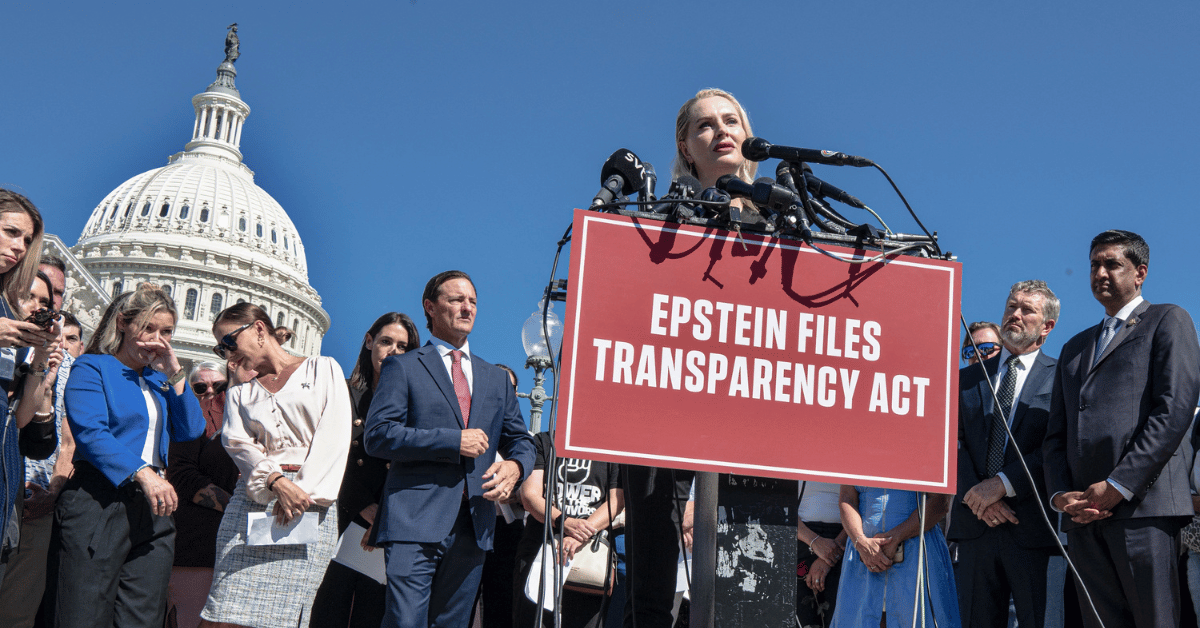 Photo of Capitol press conference on the Epstein Transparency Act.