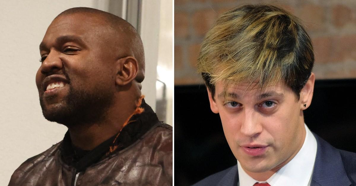 Split photo of Ye and Milo Yiannopoulos