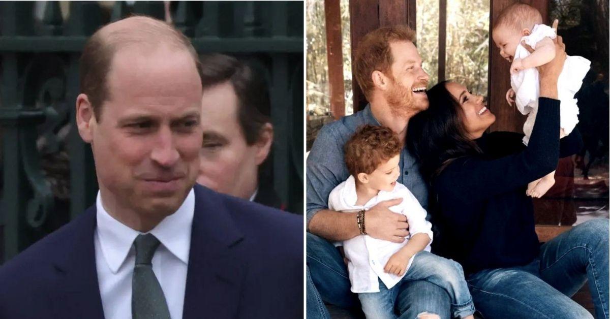 split photo of Prince William, Prince Harry and Family