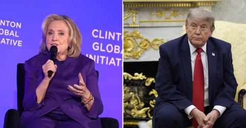 A photo of Hillary Clinton alongside a photo of Donald Trump in the Oval Office