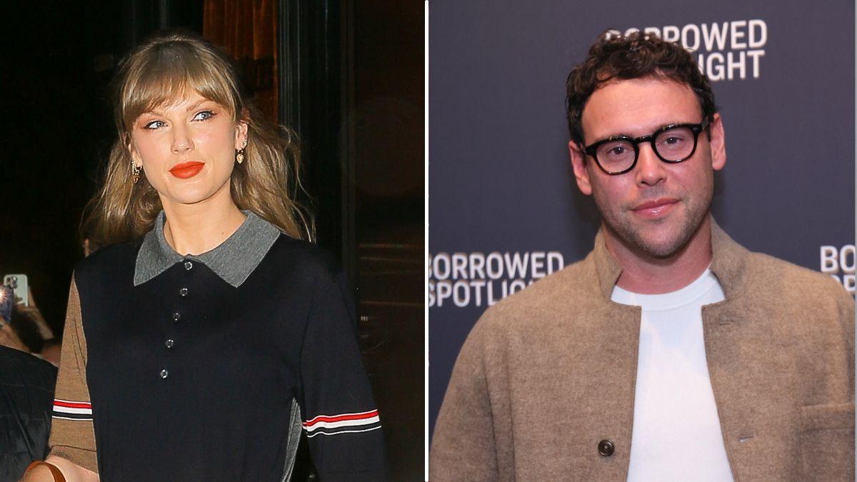 Split photos of Taylor Swift and Scooter Braun