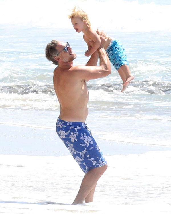 Eric Johnson Shirtless Beach Day With Kids