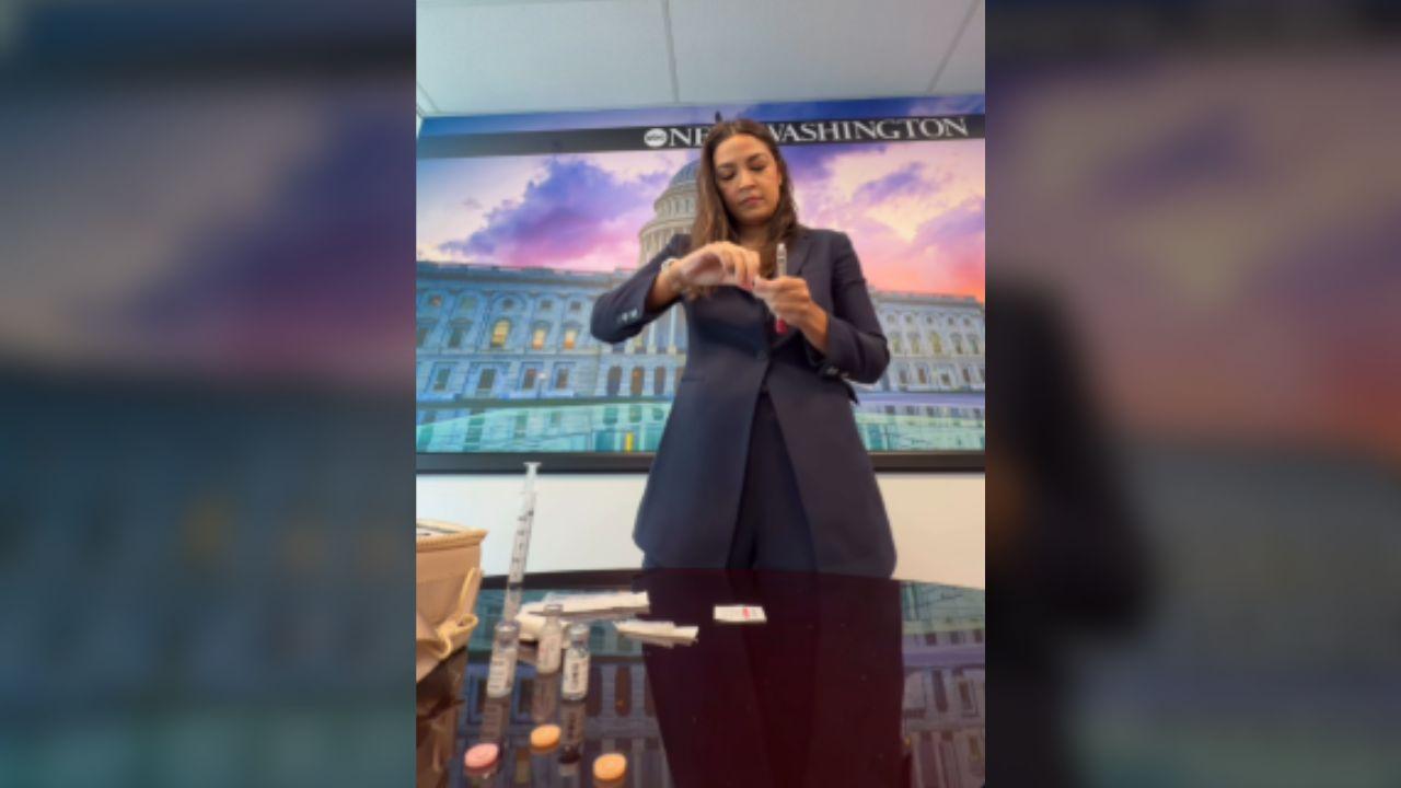 AOC documented herself unpacking the medications for her egg-freezing process.