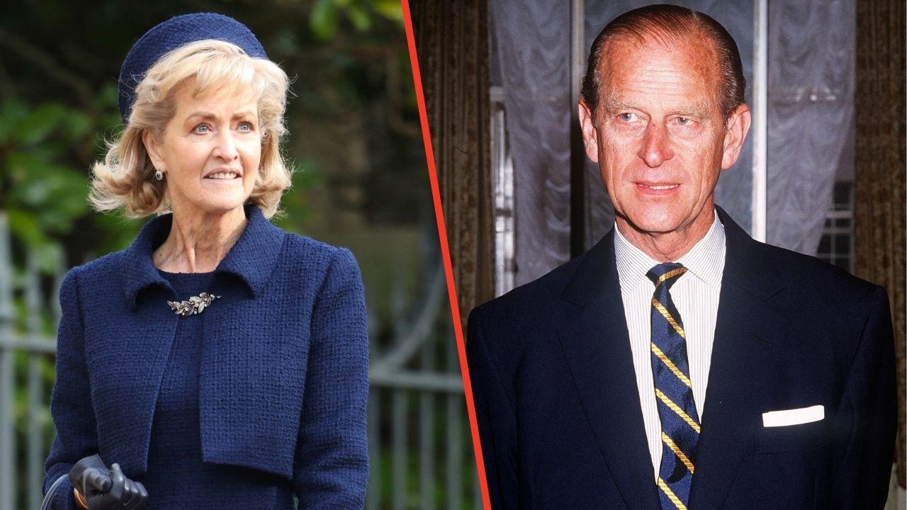 Split photo of Penelope Knatchbull and Prince Philip